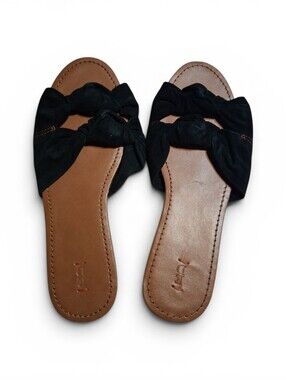 ED Ellen DeGeneres Shiri Black Suede Knot Slide Sandals 7.5 M 37.5 Summer